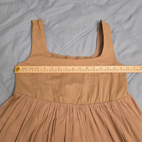 NWT Women's Midi Dress Sz S Tan Smocked Back Cottagecore Earth Tone Clean girl - Picture 6 of 10